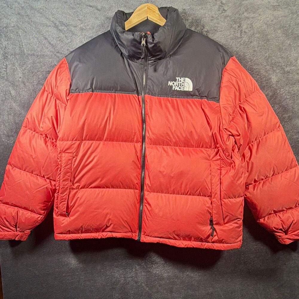The North Face Women’s Nuptse 3XL Red/Black Colorblock Down Puffer Full Zip